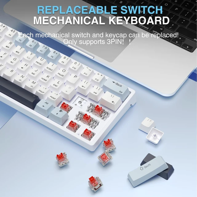 Alt view image 5 of 6 - SK961 Wireless Mechanical Keyboard with RGB Backlight,Tri-Mode BT5.0/Wired/2.4GHz 60 Percent Wireless Gaming Keyboard,Red Switch