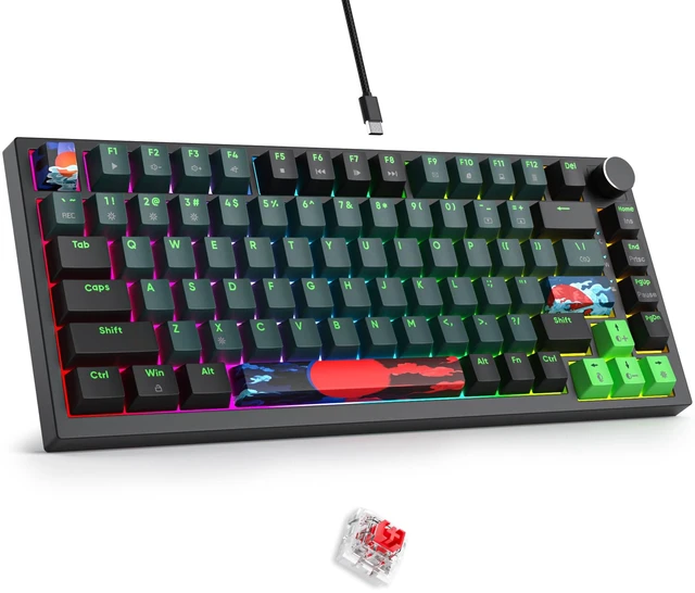Main image of Fogruaden Wired 75% Percent Mechanical Keyboard Hot Swappable, Red Switch, RGB Backlit, 82 Keys TKL Mechanical Keyboard, NKRO Compact Gaming Keyboard, Volume Control Knob (Soundwave)