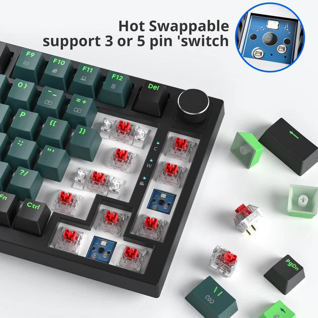Alt view image 2 of 7 - Fogruaden Wired 75% Percent Mechanical Keyboard Hot Swappable, Red Switch, RGB Backlit, 82 Keys TKL Mechanical Keyboard, NKRO Compact Gaming Keyboard, Volume Control Knob (Soundwave)