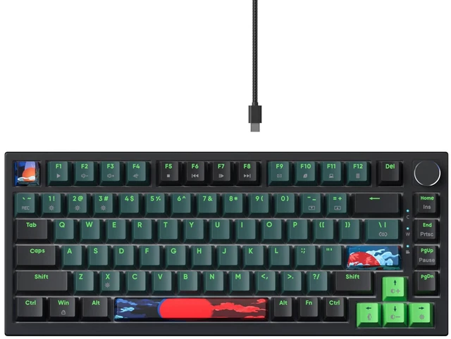 Alt view image 7 of 7 - Fogruaden Wired 75% Percent Mechanical Keyboard Hot Swappable, Red Switch, RGB Backlit, 82 Keys TKL Mechanical Keyboard, NKRO Compact Gaming Keyboard, Volume Control Knob (Soundwave)