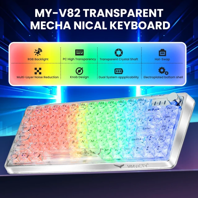 Alt view image 3 of 7 - MMViCTY75% HotSwappable TriMode Mechanical Keyboard, Wireless BT 5.0 2.4G USBC Gaming Keyboard with Volume Knob, PreLubed Linear Switch, RGB Backlit Metal Shell Compact Keyboard for PC Mac Gamers