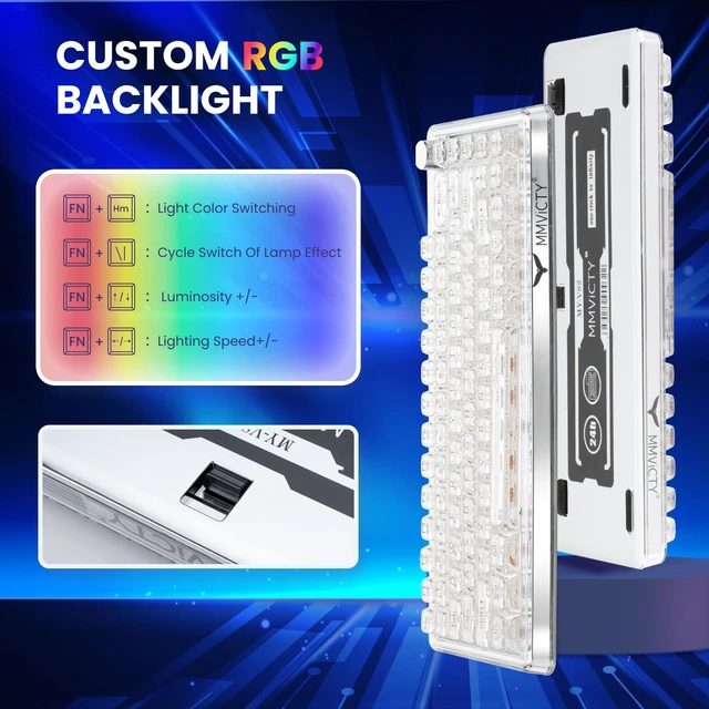 Alt view image 6 of 7 - MMViCTY75% HotSwappable TriMode Mechanical Keyboard, Wireless BT 5.0 2.4G USBC Gaming Keyboard with Volume Knob, PreLubed Linear Switch, RGB Backlit Metal Shell Compact Keyboard for PC Mac Gamers