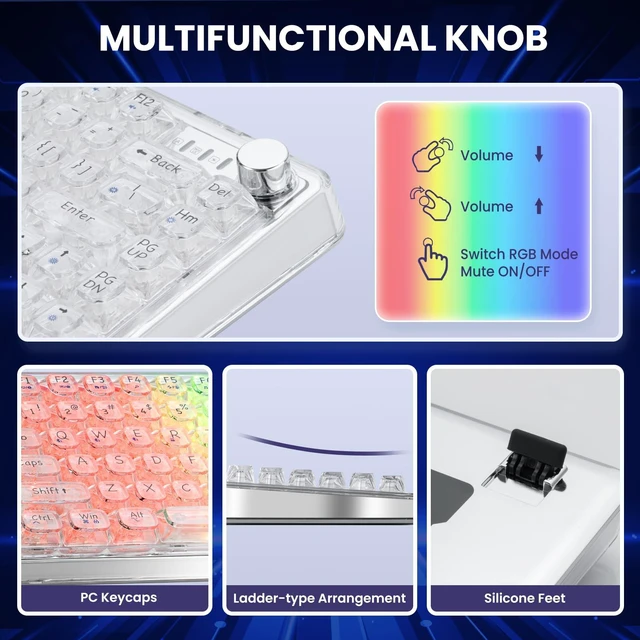Alt view image 7 of 7 - MMViCTY75% HotSwappable TriMode Mechanical Keyboard, Wireless BT 5.0 2.4G USBC Gaming Keyboard with Volume Knob, PreLubed Linear Switch, RGB Backlit Metal Shell Compact Keyboard for PC Mac Gamers