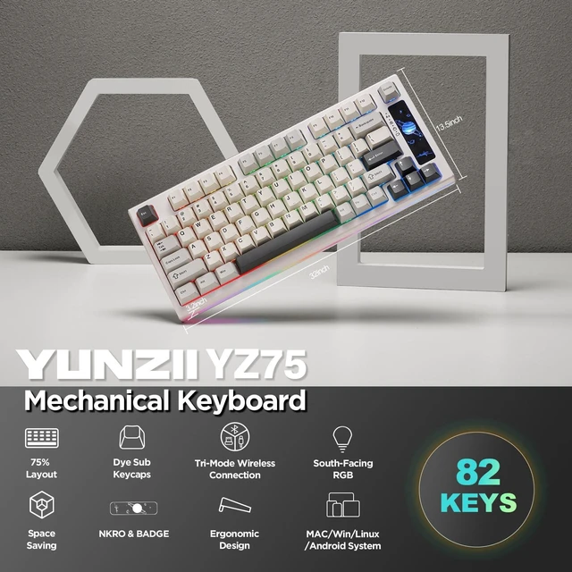 Alt view image 2 of 7 - YZ75 75% Gaming Mechanical Keyboard(White, Gateron G Pro Yellow) | Hot Swappable Wireless Keyboard, RGB Backlights, BT5.0/2.4G/USB-C, Dye Sub PBT Keycaps for Linux/Win/Mac
