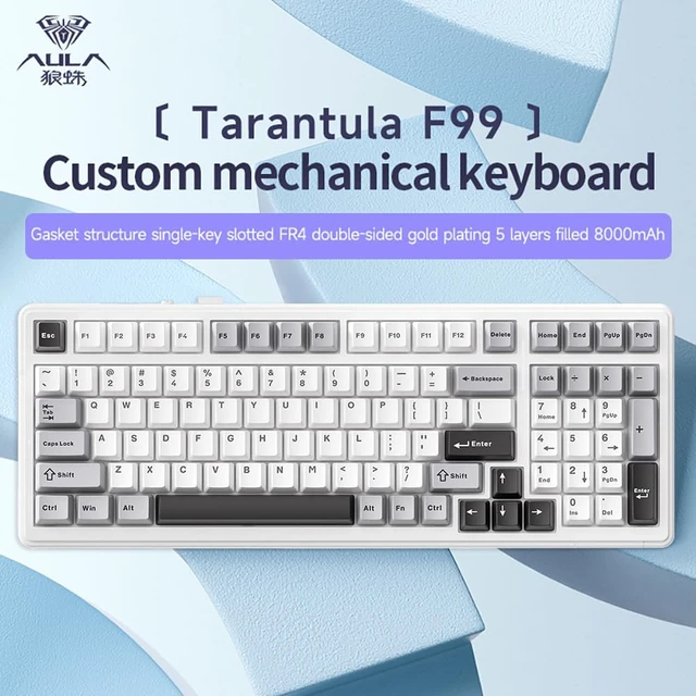 Alt view image 2 of 5 - Aula F99 Cherry Profile Mechanical Keyboard, Triple Mode Connected RGB Backlit Gaming Keyboard with Numpad for Gaming and Office(White with Grey and Black)