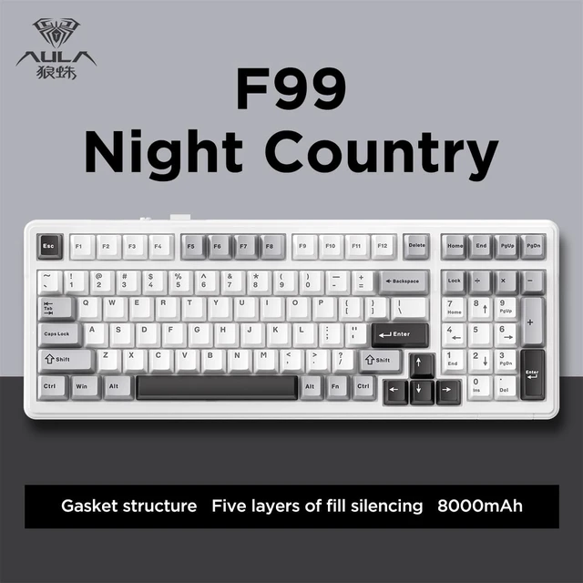 Alt view image 5 of 5 - Aula F99 Cherry Profile Mechanical Keyboard, Triple Mode Connected RGB Backlit Gaming Keyboard with Numpad for Gaming and Office(White with Grey and Black)