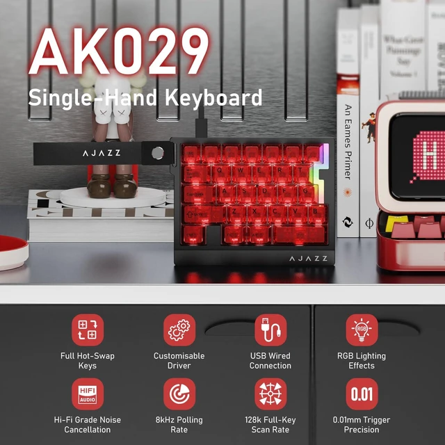 Alt view image 2 of 7 - AJAZZ AK029 Magnetic Switch One Handed Gaming Keyboard, Hall Effect Rapid Trigger Mechanical Keypad with SOCD & DKS, 8KHz Polling Rate, 29 Keys Mini Ergonomic Gaming Keyboard for FPS Gamers, PC