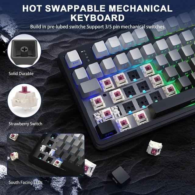Alt view image 5 of 7 - ATTACK SHARK X98 Wireless Mechanical Keyboard,RGB Backlit,Tri-Mode BT5.0/2.4GHz/USB-C Hot-Swappable,PBT Keycaps,Pre-lubed Linear Switches Computer Gaming Keyboard for PC/Tablet/PS5/Xbox