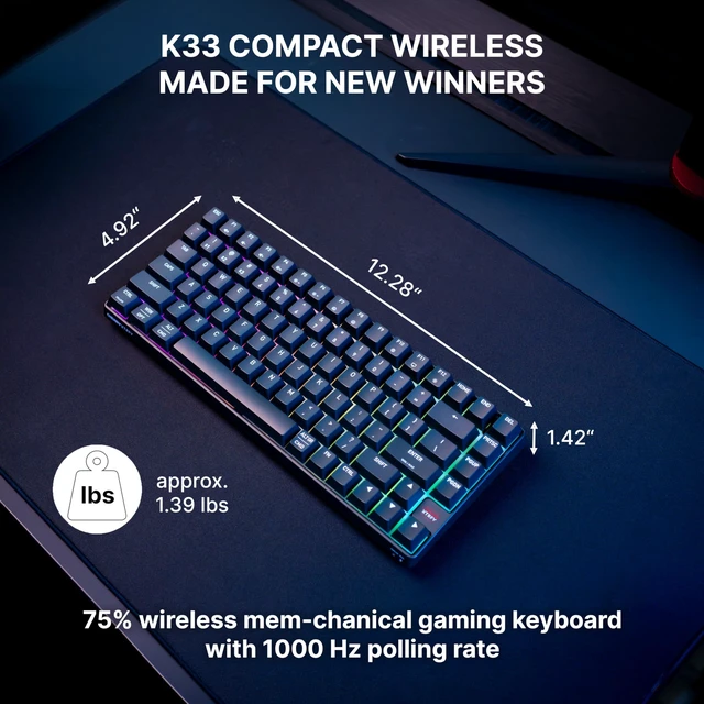 Alt view image 2 of 6 - Xtrfy Cherry K33 Compact Wireless, 75% Mem-chanical Gaming Keyboard, Multi Device, Bluetooth, 2.4 GHz & Wired Mode, RGB-Lighting, IP54 Dust & Splash-Resistant (Black)