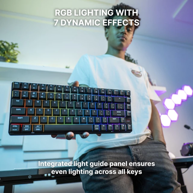 Alt view image 6 of 6 - Xtrfy Cherry K33 Compact Wireless, 75% Mem-chanical Gaming Keyboard, Multi Device, Bluetooth, 2.4 GHz & Wired Mode, RGB-Lighting, IP54 Dust & Splash-Resistant (Black)