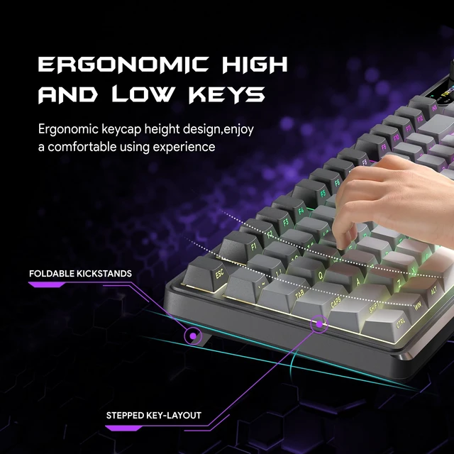 Alt view image 6 of 7 - FURYCUBE IP98 Tri-Mode Wireless RGB Keyboard with Number Pad and Knob | Tri-mode Bluetooth 5.0, 2.4 GHz and USB-C; 7 RGB modes; 10 logo colors; 4 brightness levels; 4000 mAh battery