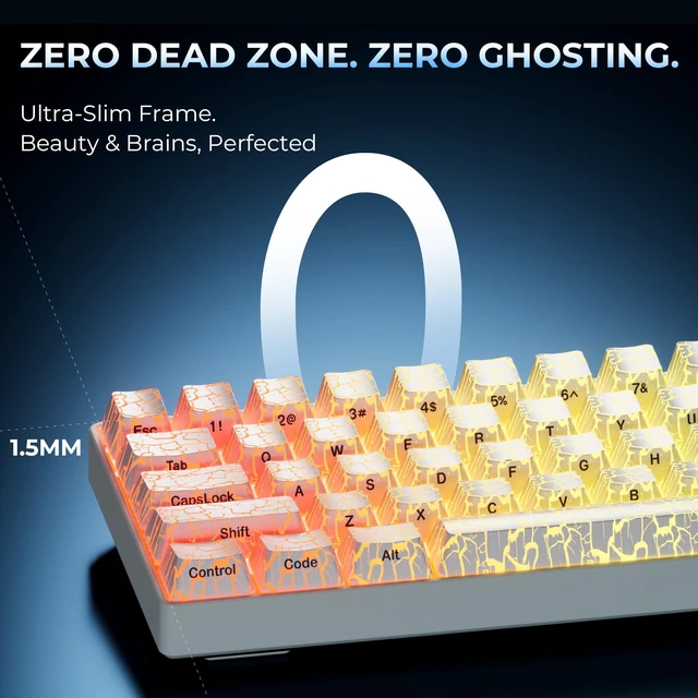 Alt view image 4 of 7 - XVX HE68 60 Percent Gaming Keyboard,Hall Effect Magnetic Switches, CNC Aluminum Frame, Rapid Trigger Keyboard w Topographic IMD Keycaps, 8KHz Polling Rate, Adjustable Actuation,Hot-Swap-Ice Crack