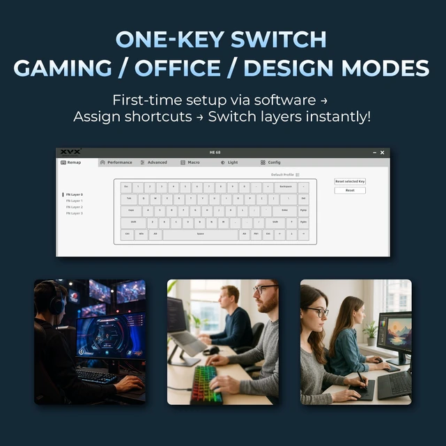 Alt view image 5 of 7 - XVX HE68 60 Percent Gaming Keyboard,Hall Effect Magnetic Switches, CNC Aluminum Frame, Rapid Trigger Keyboard w Topographic IMD Keycaps, 8KHz Polling Rate, Adjustable Actuation,Hot-Swap-Ice Crack