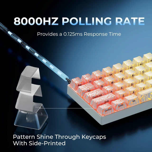 Alt view image 7 of 7 - XVX HE68 60 Percent Gaming Keyboard,Hall Effect Magnetic Switches, CNC Aluminum Frame, Rapid Trigger Keyboard w Topographic IMD Keycaps, 8KHz Polling Rate, Adjustable Actuation,Hot-Swap-Ice Crack