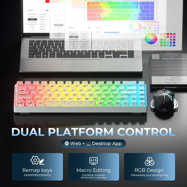 Alt view image 6 of 7 - XVX HE68 60 Percent Gaming Keyboard,Hall Effect Magnetic Switches, CNC Aluminum Frame, Rapid Trigger Keyboard w Topographic IMD Keycaps, 8KHz Polling Rate, Adjustable Actuation,Hot-Swap-Ice Crack