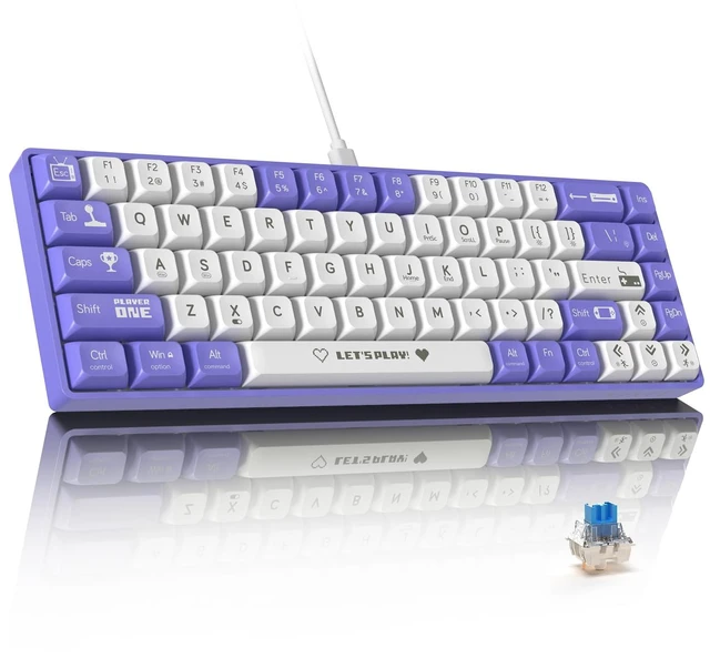 Main image of ATTACK SHARK AK680 65% Wired Mechanical Gaming Keyboard,Hot-Swappable,RGB Rainbow Backlit,UV Printing and EVA Sound Control,Fully Anti-Ghosting,Programmable,Blue Switch for Windows/Mac Purple&White