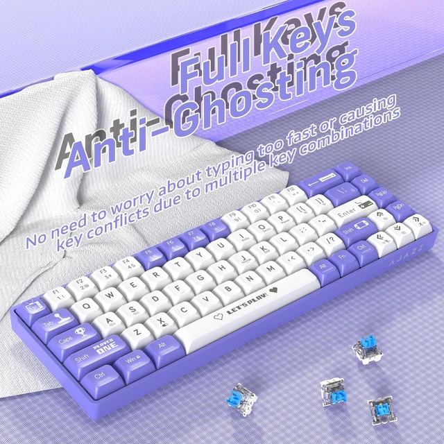 Alt view image 5 of 7 - ATTACK SHARK AK680 65% Wired Mechanical Gaming Keyboard,Hot-Swappable,RGB Rainbow Backlit,UV Printing and EVA Sound Control,Fully Anti-Ghosting,Programmable,Blue Switch for Windows/Mac Purple&White