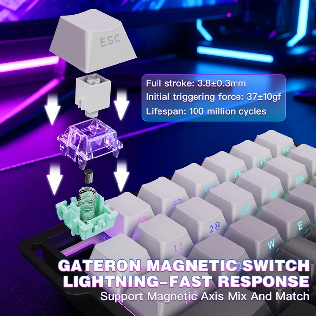 Alt view image 3 of 7 - MAMBASNAKE Attack Shark M36 HE One-Handed Wired Hall Effect Keyboard, 8K Polling & 0.125ms, Adjustable Trigger, Hot-Swappab, PBT Keycap, RGB, Web Driver Support, Gaming Keyboard for PC/Gamer Gray