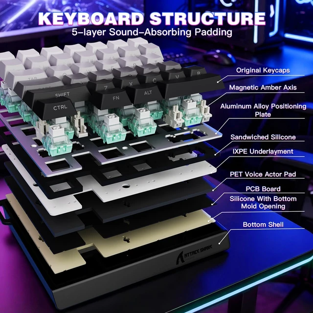 Alt view image 2 of 7 - MAMBASNAKE Attack Shark M36 HE One-Handed Wired Hall Effect Keyboard, 8K Polling & 0.125ms, Adjustable Trigger, Hot-Swappab, PBT Keycap, RGB, Web Driver Support, Gaming Keyboard for PC/Gamer Gray