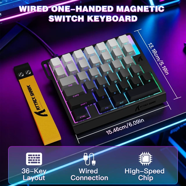 Alt view image 7 of 7 - MAMBASNAKE Attack Shark M36 HE One-Handed Wired Hall Effect Keyboard, 8K Polling & 0.125ms, Adjustable Trigger, Hot-Swappab, PBT Keycap, RGB, Web Driver Support, Gaming Keyboard for PC/Gamer Gray