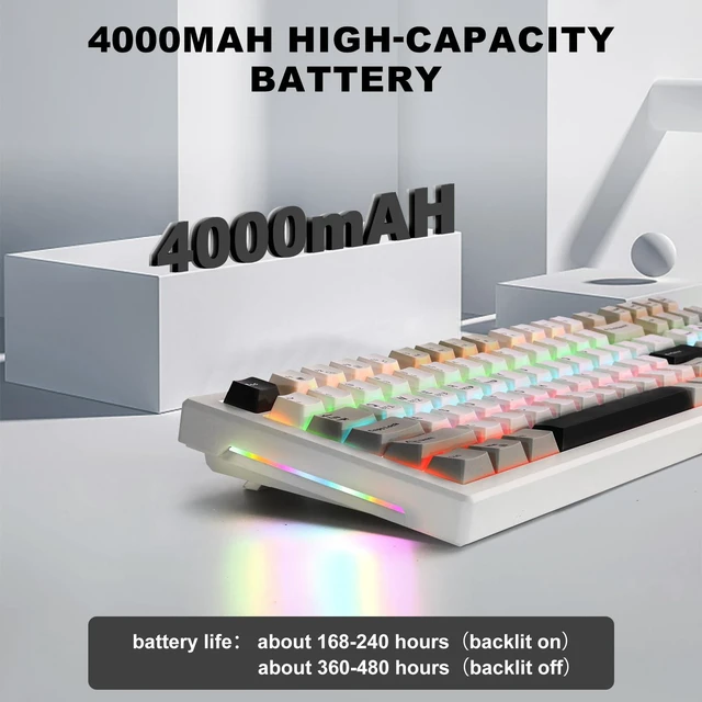 Alt view image 4 of 7 - Gaozen Wireless Game Mechanical Keyboard BT5.0/2.4GHz/USB, Multi-Color LED with 18+ Modes, Hot-Swappable Custom Keyboard, Red Creamy Switches, Gaming Keyboard for PC/Mac (Black White)