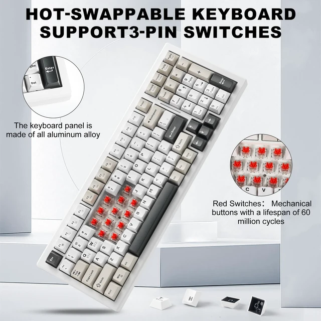 Alt view image 6 of 7 - Gaozen Wireless Game Mechanical Keyboard BT5.0/2.4GHz/USB, Multi-Color LED with 18+ Modes, Hot-Swappable Custom Keyboard, Red Creamy Switches, Gaming Keyboard for PC/Mac (Black White)