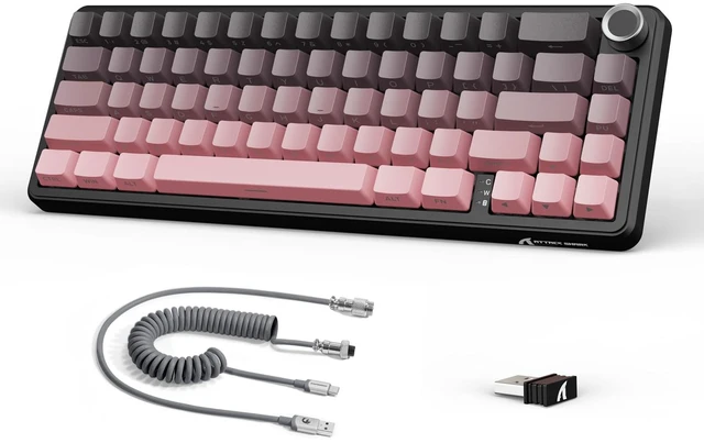Main image of ATTACK SHARK X66 60% Wireless Mechanical Gaming Keyboard with Knob,Gasket Hot Swappable Custom Keyboard,Side Printed PBT Keycaps,Tri Mode USB-C/BT5.0/2.4G RGB Keyboard with Coiled Cable - BlackBerry