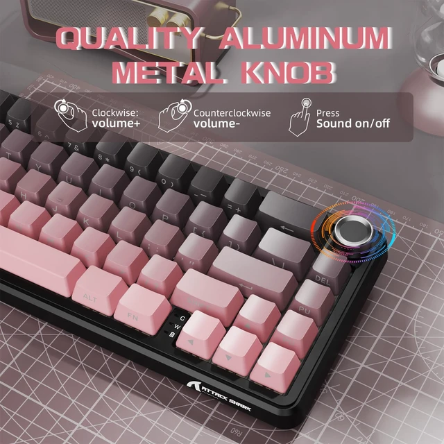 Alt view image 4 of 7 - ATTACK SHARK X66 60% Wireless Mechanical Gaming Keyboard with Knob,Gasket Hot Swappable Custom Keyboard,Side Printed PBT Keycaps,Tri Mode USB-C/BT5.0/2.4G RGB Keyboard with Coiled Cable - BlackBerry