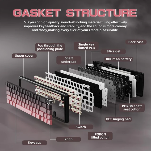 Alt view image 5 of 7 - ATTACK SHARK X66 60% Wireless Mechanical Gaming Keyboard with Knob,Gasket Hot Swappable Custom Keyboard,Side Printed PBT Keycaps,Tri Mode USB-C/BT5.0/2.4G RGB Keyboard with Coiled Cable - BlackBerry