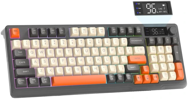 Main image of ZIYOU LANG M96 Wireless Gaming Silent Creamy 94Keys ANSI Membrane Keyboard | LCD Display Screen Media Knob Number Pad Dual Mode Bluetooth/2.4Ghz Rainbow Backlight Ball Shape PBT Keycap for PC Win/Mac