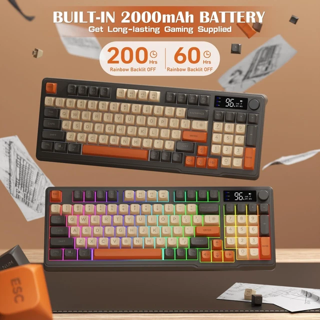 Alt view image 6 of 7 - ZIYOU LANG M96 Wireless Gaming Silent Creamy 94Keys ANSI Membrane Keyboard | LCD Display Screen Media Knob Number Pad Dual Mode Bluetooth/2.4Ghz Rainbow Backlight Ball Shape PBT Keycap for PC Win/Mac