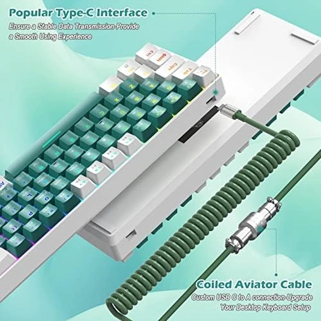 Alt view image 3 of 7 - ZIYOU LANG RK-T60 Wired Mechanical Gaming Keyboard Mini Portable with Rainbow Backlit 62Key ABS Keycaps Full Anti-Ghosting Ergonomic Design Coiled Aviator Cable for PS4/PC/WIN Gamer(Green/Blue Switch
