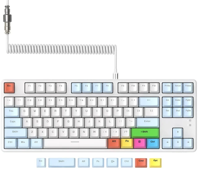 Main image of MAGIC-REFINER AK873 75% Wired Mechanical Gaming Keyboard, Anti-ghosting Blue Switch,8Pcs DIY Sublimation Color keycaps,Rainbow LED Backlist for PC Xbox PS4Mac Users(Blue White)