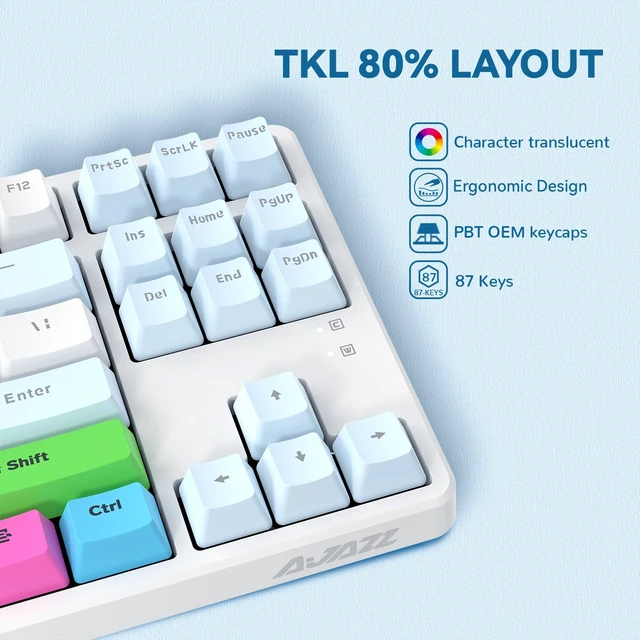 Alt view image 6 of 7 - MAGIC-REFINER AK873 75% Wired Mechanical Gaming Keyboard, Anti-ghosting Blue Switch,8Pcs DIY Sublimation Color keycaps,Rainbow LED Backlist for PC Xbox PS4Mac Users(Blue White)