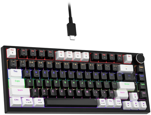 Main image of GM326 Mechanical Keyboard,75% Percent Gaming Keyboard,Wired Keyboard | Mechanical Keyboard,75% Percent Gaming Keyboard,Wired,Backlit,Hot Swappable,Compact,White/Black,PC Keyboards,Knob,Red Switch