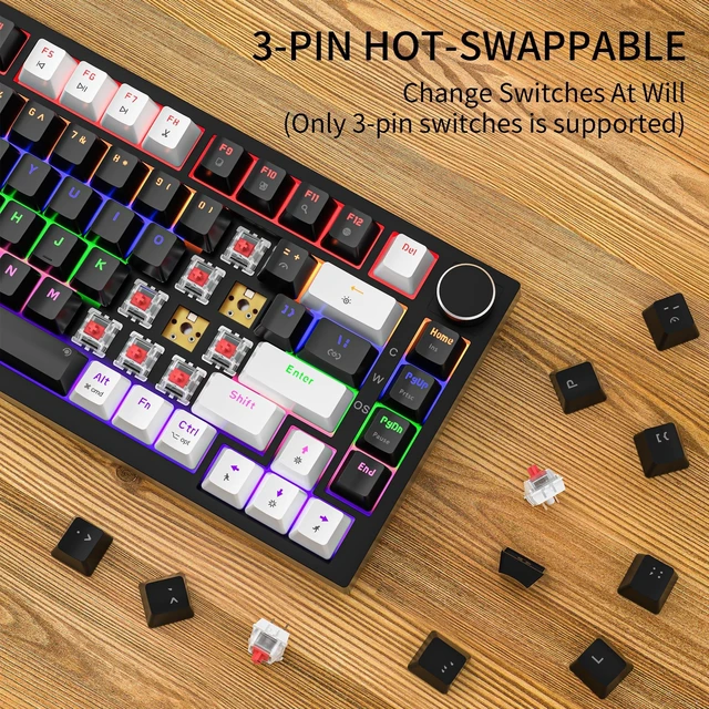 Alt view image 3 of 7 - GM326 Mechanical Keyboard,75% Percent Gaming Keyboard,Wired Keyboard | Mechanical Keyboard,75% Percent Gaming Keyboard,Wired,Backlit,Hot Swappable,Compact,White/Black,PC Keyboards,Knob,Red Switch
