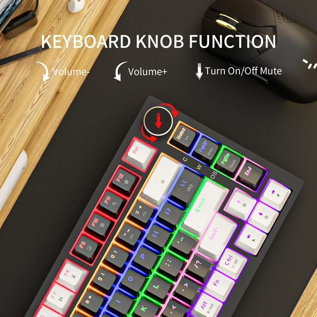 Alt view image 4 of 7 - GM326 Mechanical Keyboard,75% Percent Gaming Keyboard,Wired Keyboard | Mechanical Keyboard,75% Percent Gaming Keyboard,Wired,Backlit,Hot Swappable,Compact,White/Black,PC Keyboards,Knob,Red Switch