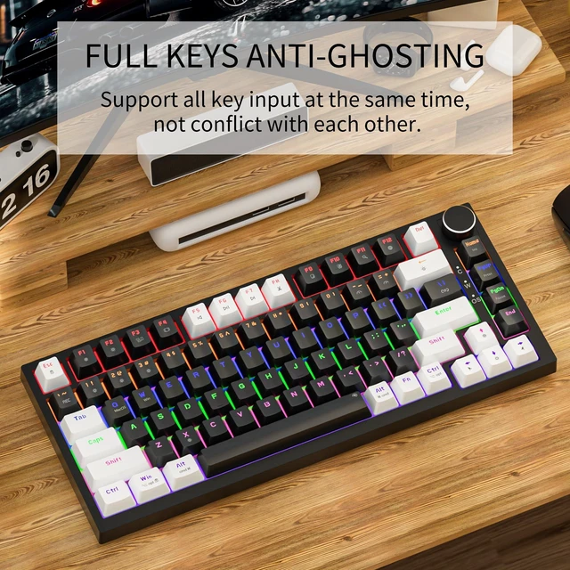 Alt view image 6 of 7 - GM326 Mechanical Keyboard,75% Percent Gaming Keyboard,Wired Keyboard | Mechanical Keyboard,75% Percent Gaming Keyboard,Wired,Backlit,Hot Swappable,Compact,White/Black,PC Keyboards,Knob,Red Switch