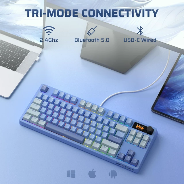 Alt view image 3 of 7 - LTC Nimbleback NB841 PRO 75% Wireless Mechanical Keyboard w/Display Screen & Knob, 2.4G/ BT/USB-C RGB 84 Keys Gaming Keyboard, 3-Layer Dampener, Hot Swap PCB, Software Support, Linear Switch