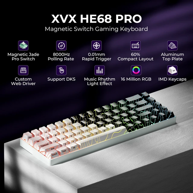 Alt view image 2 of 7 - x XVX HE68 Pro Rapid Trigger Keyboard 60% Percent,Hall Effect Keyboard with Gateron Magnetic Jade Pro Switch,CNC Aluminum Frame Topographic Custom Mechanical Key Board for PC/Laptop/Xbox/PS4/PS5