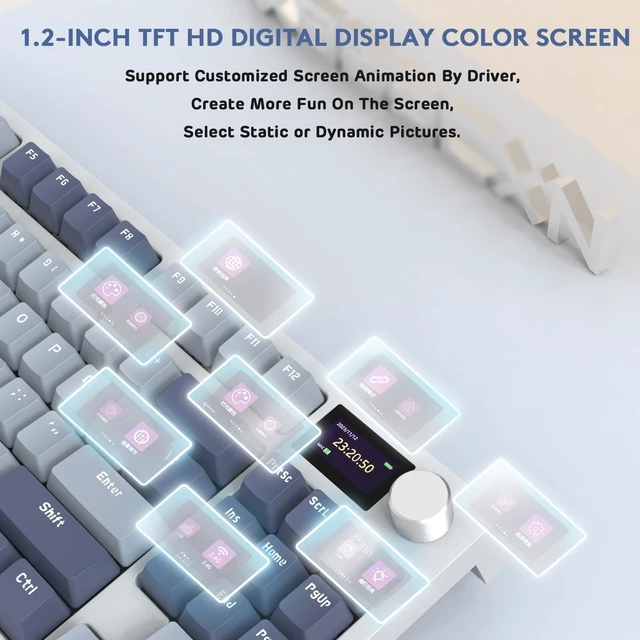 Alt view image 4 of 7 - ATTACK SHARK K86 Wireless Mechanical Keyboard with 1.2" TFT Color Display & CNC Knob,Hot Swappable RGB Backlit,2.4GHz/BT/Wired Modes,Customizable Blue Whale Switch,PBT Keycaps for WIN/MAC (Lavender)