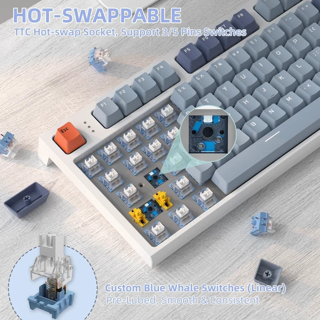 Alt view image 7 of 7 - ATTACK SHARK K86 Wireless Mechanical Keyboard with 1.2" TFT Color Display & CNC Knob,Hot Swappable RGB Backlit,2.4GHz/BT/Wired Modes,Customizable Blue Whale Switch,PBT Keycaps for WIN/MAC (Lavender)
