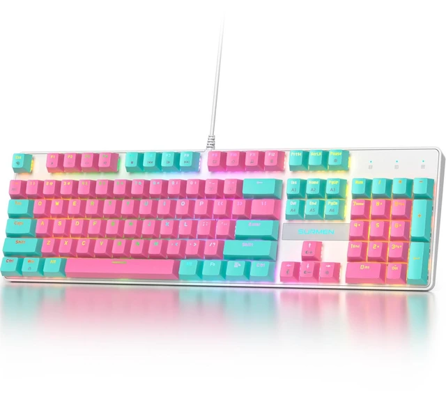 Main image of Ussixchare Full Size Mechanical Keyboard, Creamy Keyboard with Number Pad, 104 Keys Wired Gaming Keyboard, Pink Keyboard with Red Switch, RGB Backlit for PC Laptop(Miami)