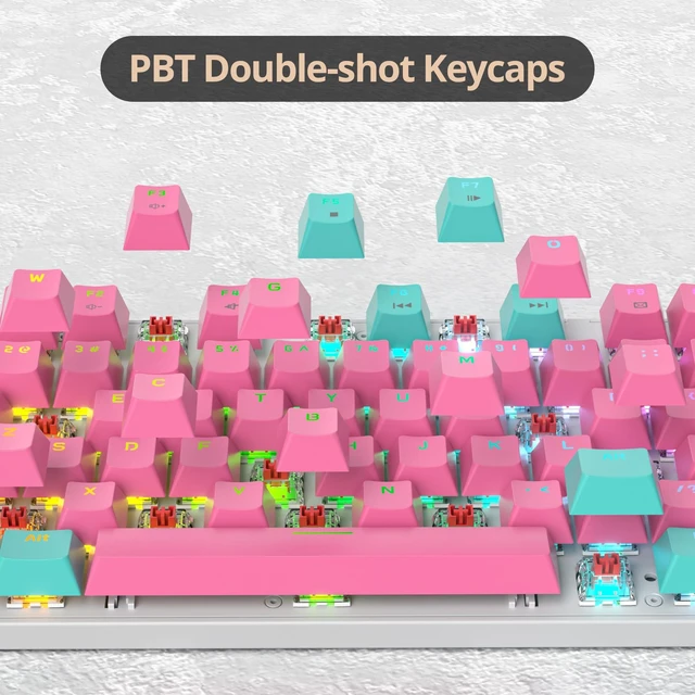 Alt view image 4 of 7 - Ussixchare Full Size Mechanical Keyboard, Creamy Keyboard with Number Pad, 104 Keys Wired Gaming Keyboard, Pink Keyboard with Red Switch, RGB Backlit for PC Laptop(Miami)
