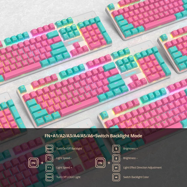 Alt view image 6 of 7 - Ussixchare Full Size Mechanical Keyboard, Creamy Keyboard with Number Pad, 104 Keys Wired Gaming Keyboard, Pink Keyboard with Red Switch, RGB Backlit for PC Laptop(Miami)