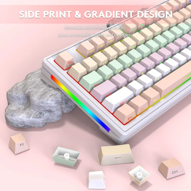 Alt view image 3 of 7 - ATTACK SHARK Wireless Gaming Keyboard,Triple Mode-BT5.0/2.4GHz/Wired,RGB Chroma Backlit,TKL Gasket Mechanical Keyboard with Custom White Linear Switch,Side Print Gradient Pink PBT Keycaps