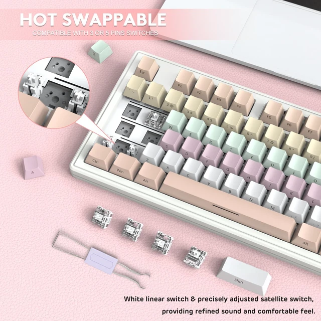 Alt view image 4 of 7 - ATTACK SHARK Wireless Gaming Keyboard,Triple Mode-BT5.0/2.4GHz/Wired,RGB Chroma Backlit,TKL Gasket Mechanical Keyboard with Custom White Linear Switch,Side Print Gradient Pink PBT Keycaps
