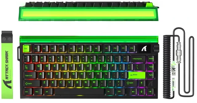Main image of ATTACK SHARK R85 HE 75% Magnetic Wired Gaming Keyboard,8KHz Polling Rate Rapid Trigger,0.005mm RT Precision,256K Scan Rate,Custom Hot-Swappable,Web Driver PC Keyboard for Gamer/Win/Mac,Neon Green