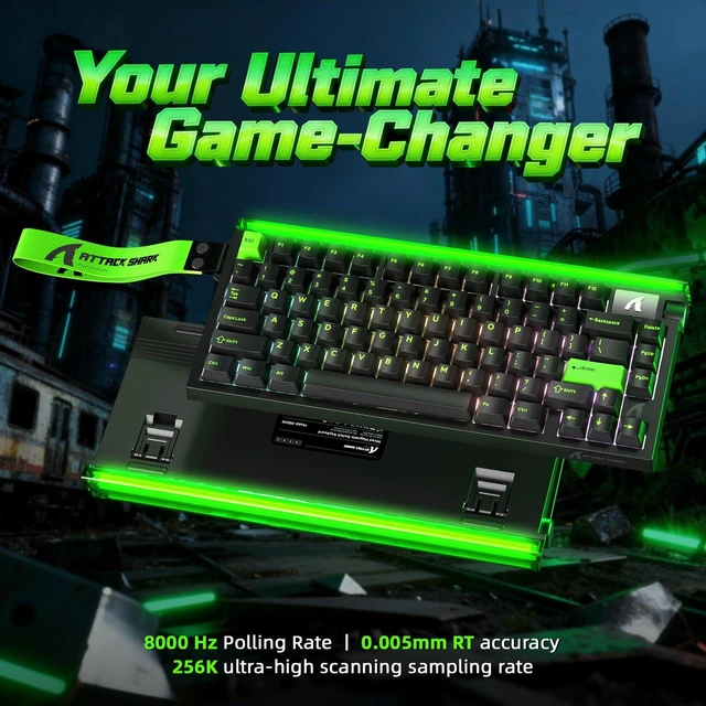 Alt view image 3 of 7 - ATTACK SHARK R85 HE 75% Magnetic Wired Gaming Keyboard,8KHz Polling Rate Rapid Trigger,0.005mm RT Precision,256K Scan Rate,Custom Hot-Swappable,Web Driver PC Keyboard for Gamer/Win/Mac,Neon Green