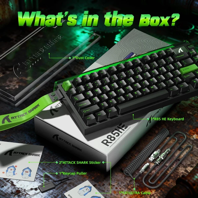 Alt view image 5 of 7 - ATTACK SHARK R85 HE 75% Magnetic Wired Gaming Keyboard,8KHz Polling Rate Rapid Trigger,0.005mm RT Precision,256K Scan Rate,Custom Hot-Swappable,Web Driver PC Keyboard for Gamer/Win/Mac,Neon Green